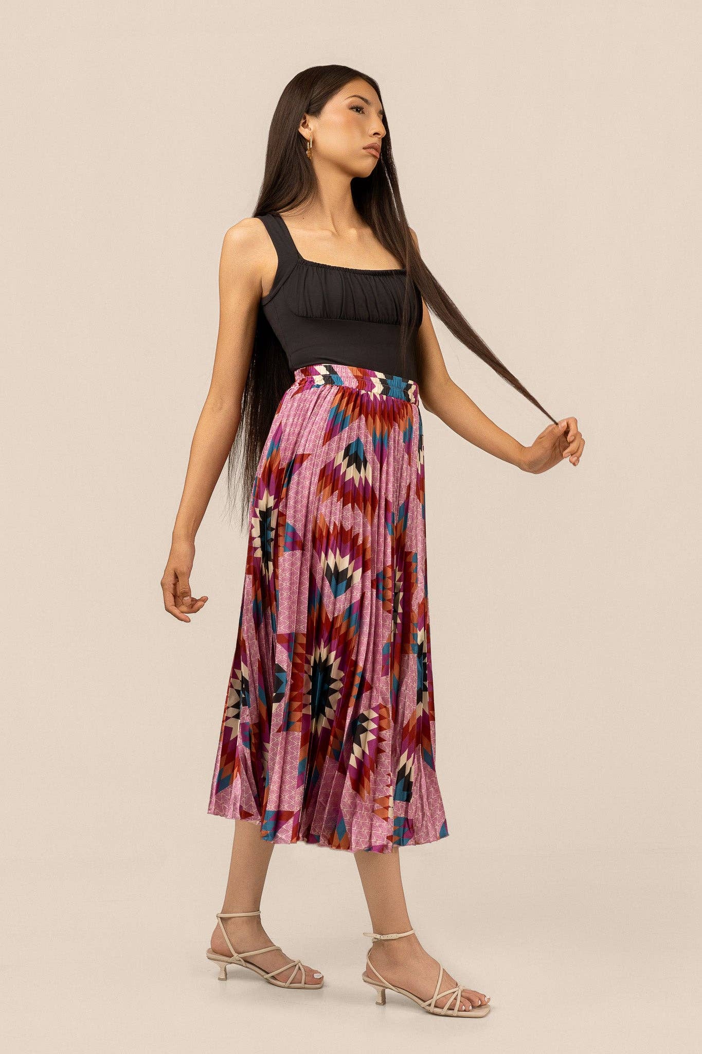Pleated Star Quilt Midi Skirt by by Bethany Yellowtail