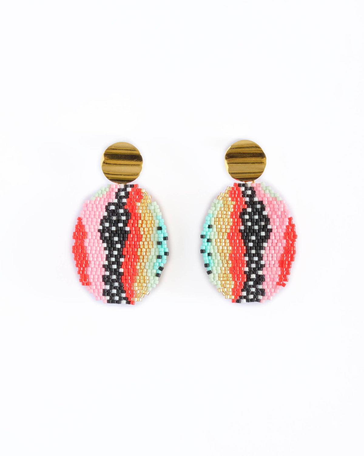 Beaded Handwoven Organic Oval Drop Earrings by Mayana