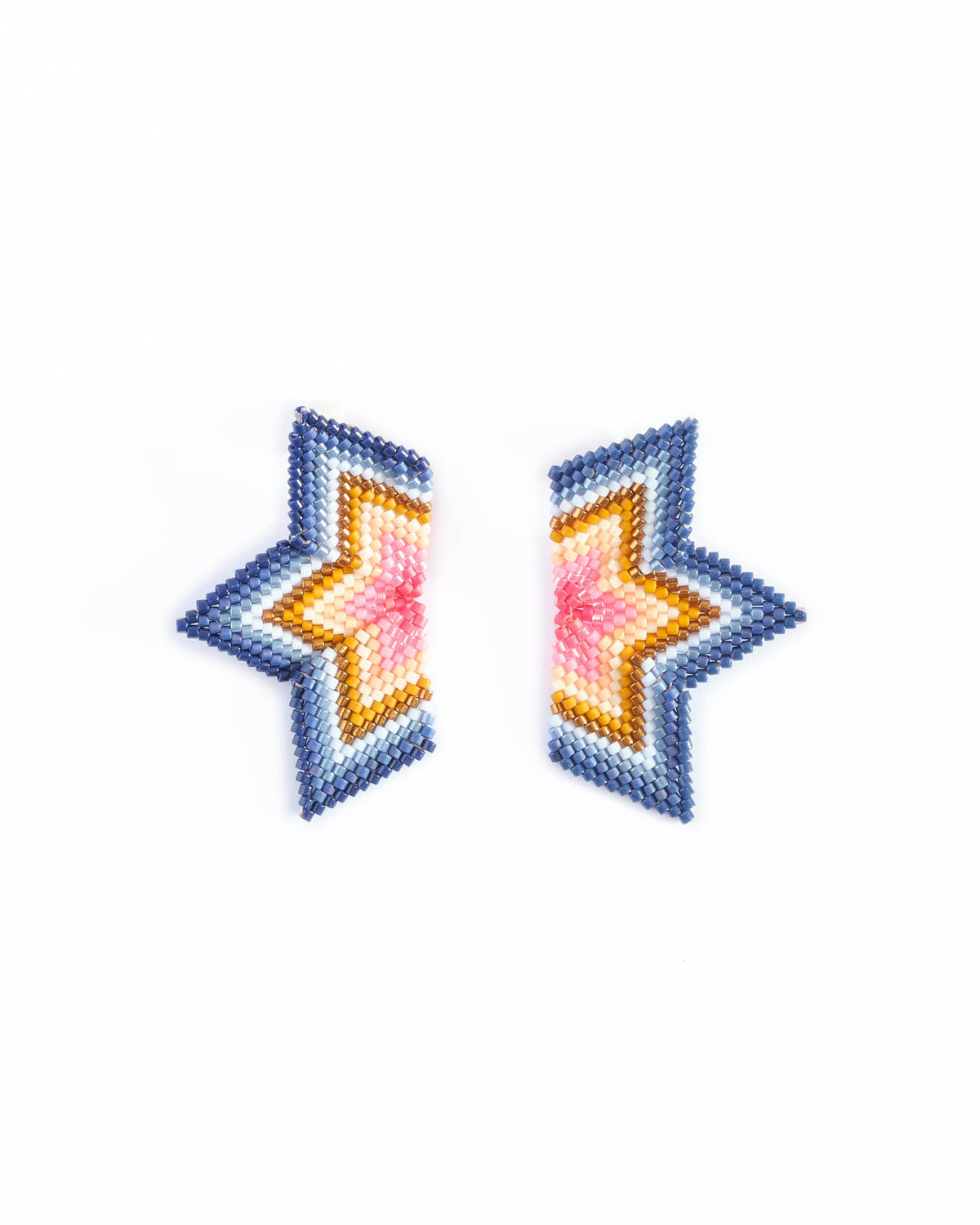 Beaded Handwoven Medium Half Star Earrings by Mayana