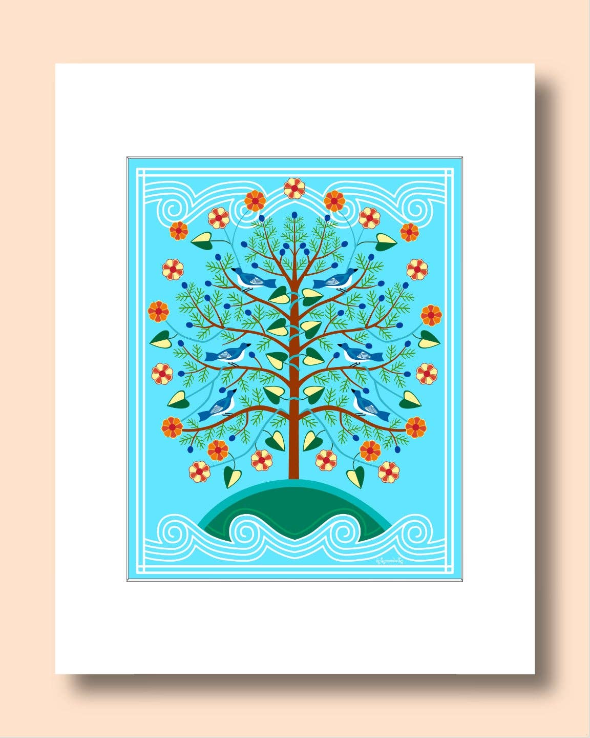 Cherokee Tree of Life Matted Print by Fourth World Design