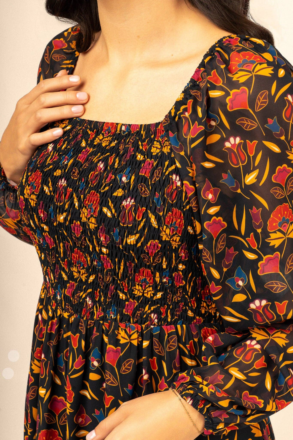 Mountain Crow Floral Maxi Dress by by Bethany Yellowtail