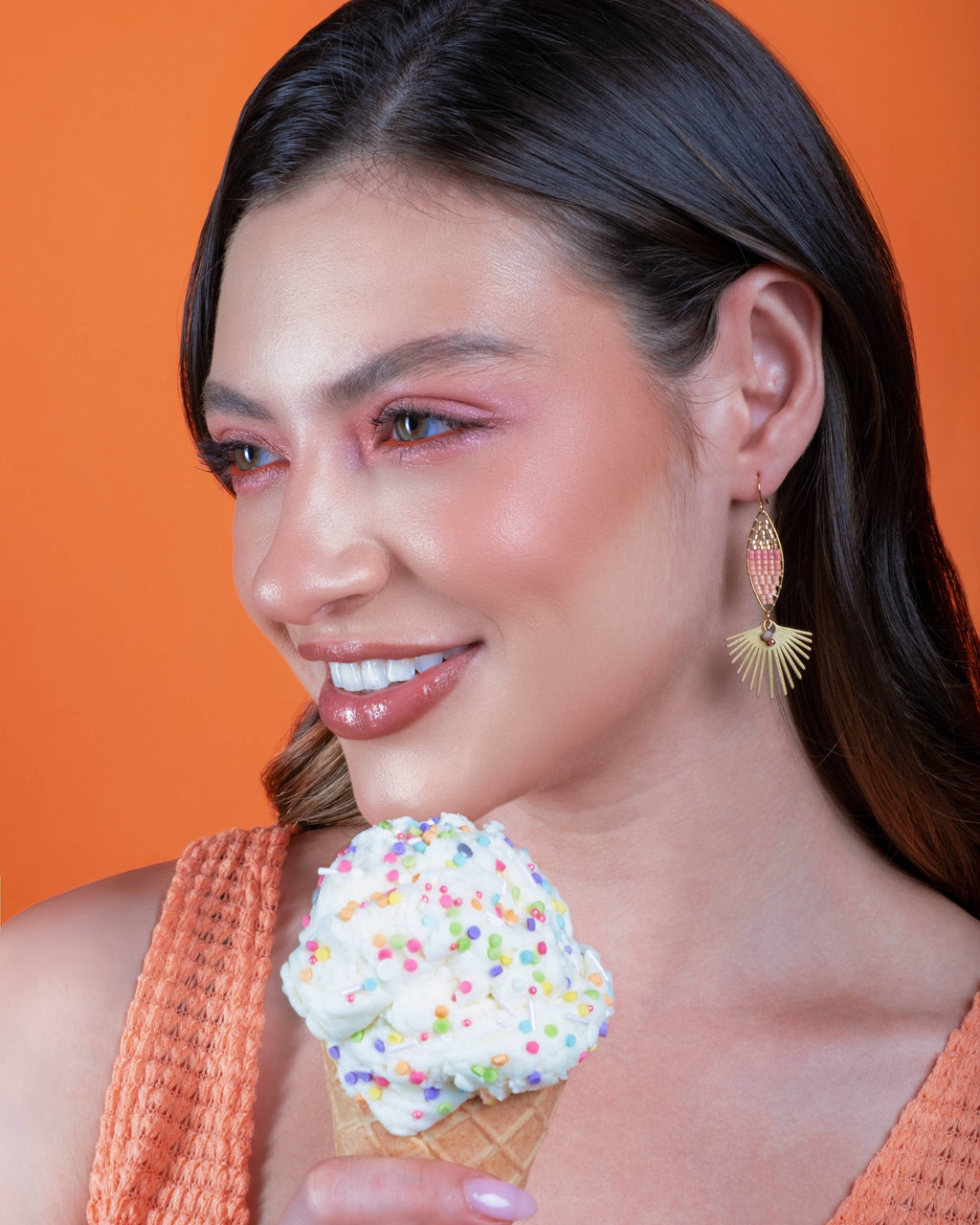 Beaded Handwoven Cotton Candy Dangle Earrings by Mayana