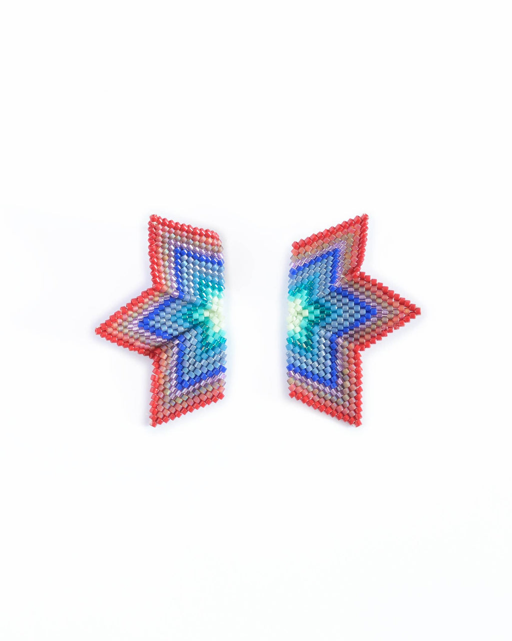 Beaded Handwoven Medium Half Star Earrings by Mayana