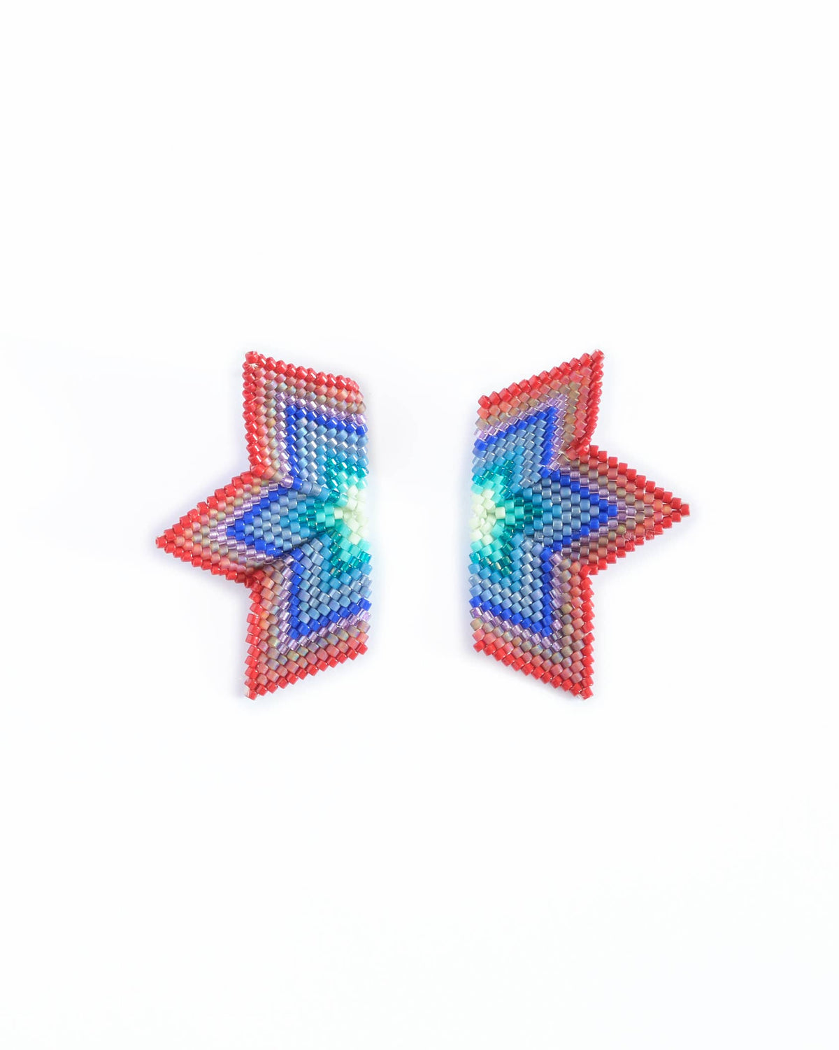Beaded Handwoven Medium Half Star Earrings by Mayana