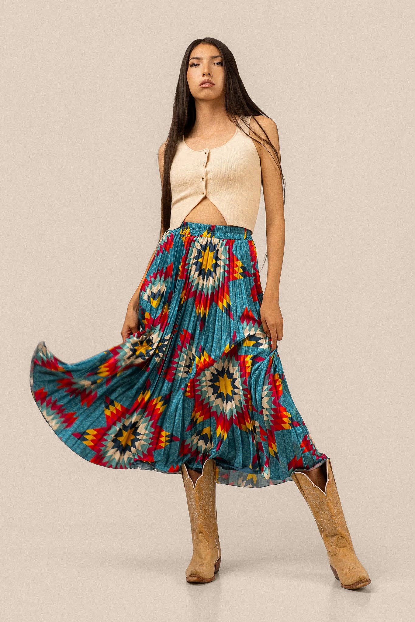 Pleated Star Quilt Midi Skirt by by Bethany Yellowtail