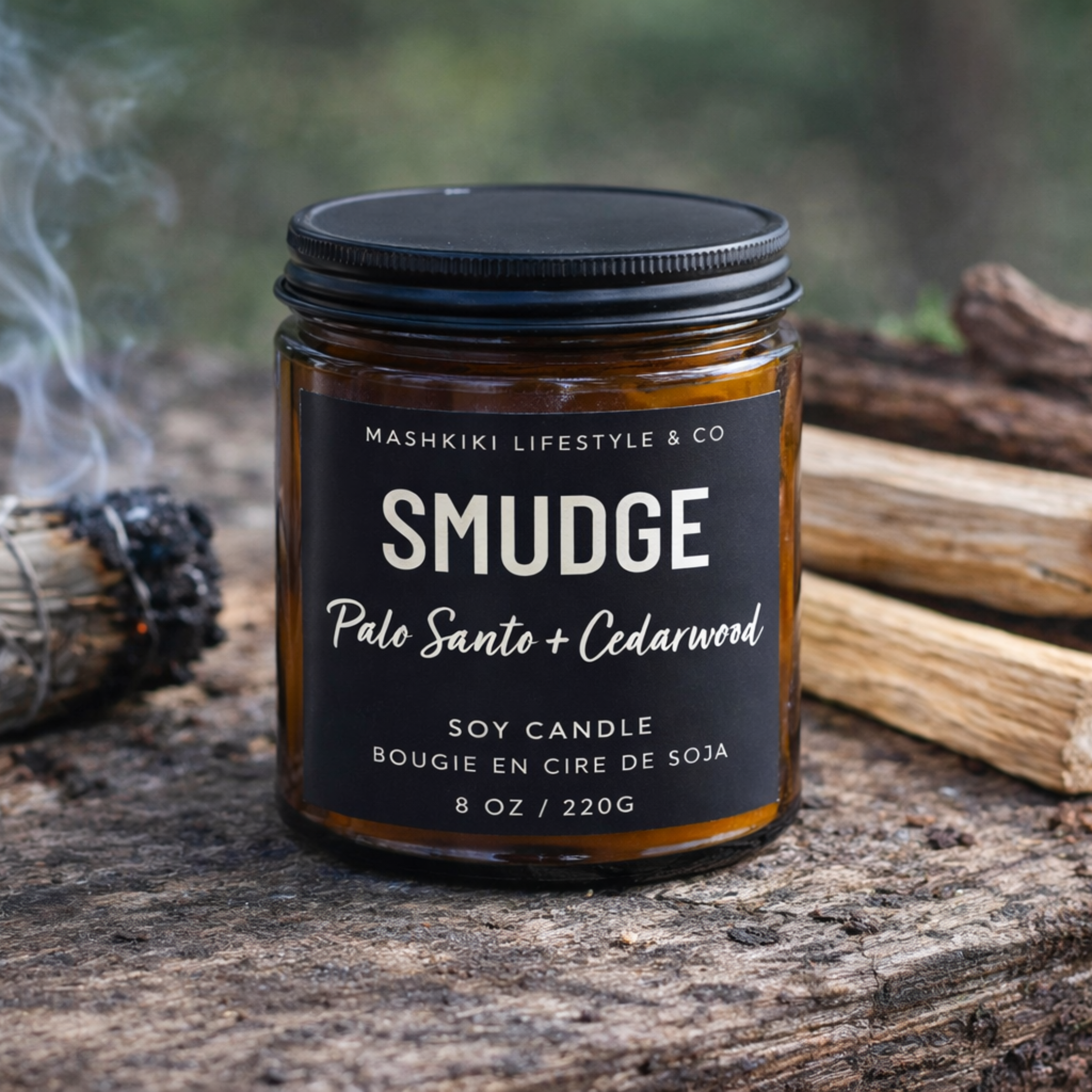 Smudge Palo Santo + Cedarwood Candle by Mashkiki Lifestyle & Co.