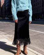 Fringed Suede Slim-Fit Midi Skirt