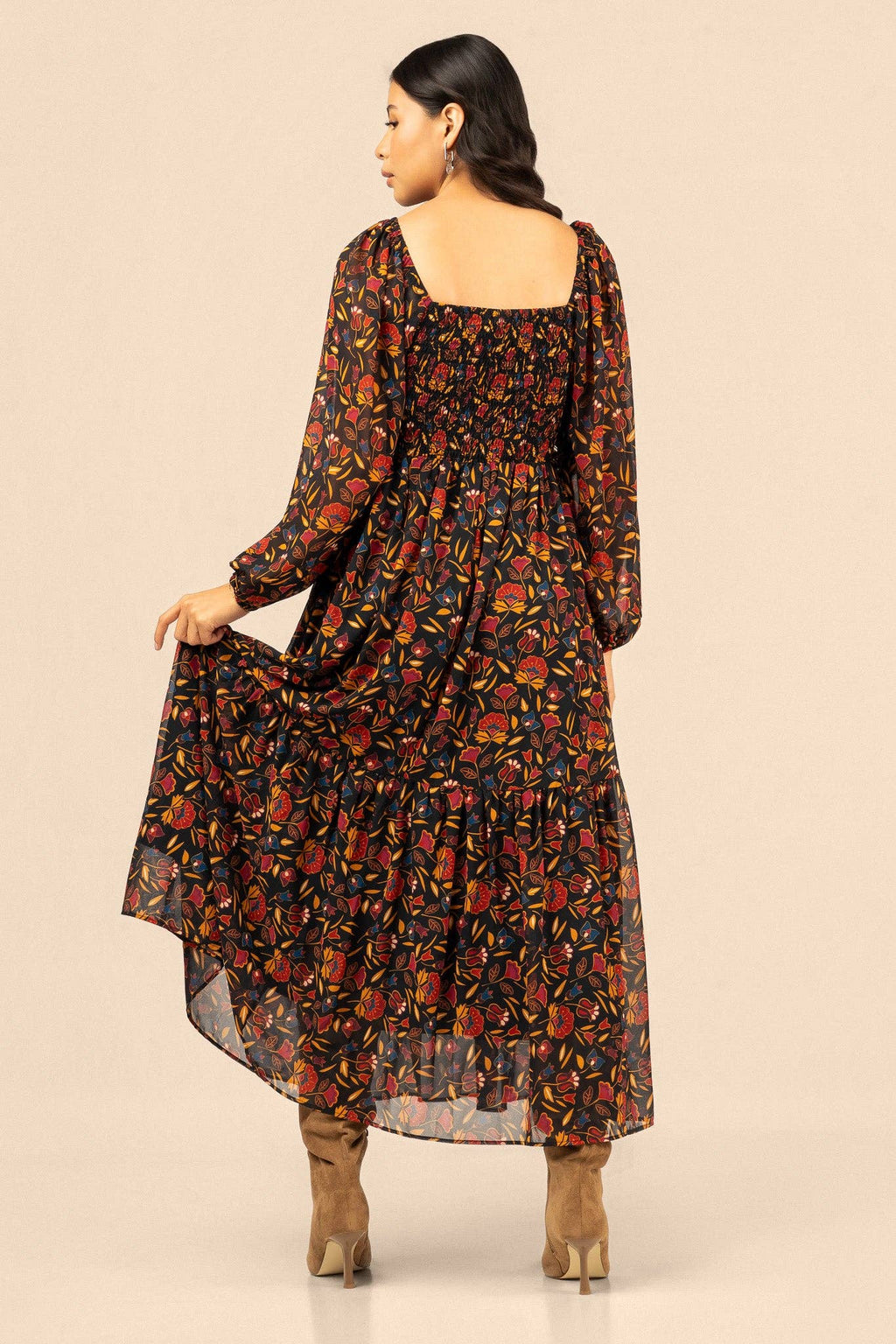 Mountain Crow Floral Maxi Dress by by Bethany Yellowtail