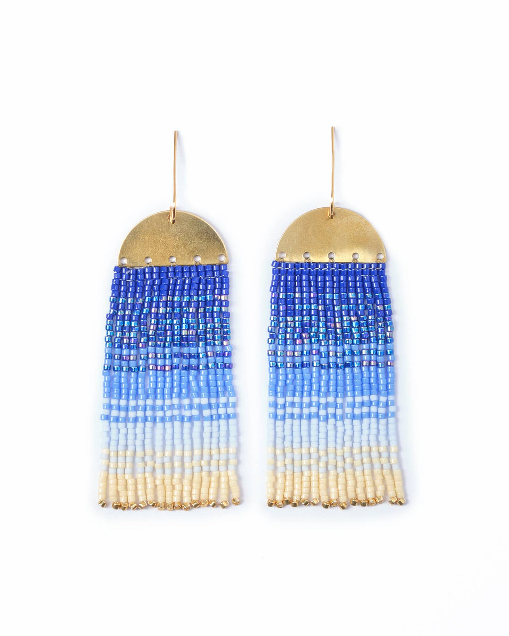 Beaded Handwoven Ombre Fringe Earrings by Mayana