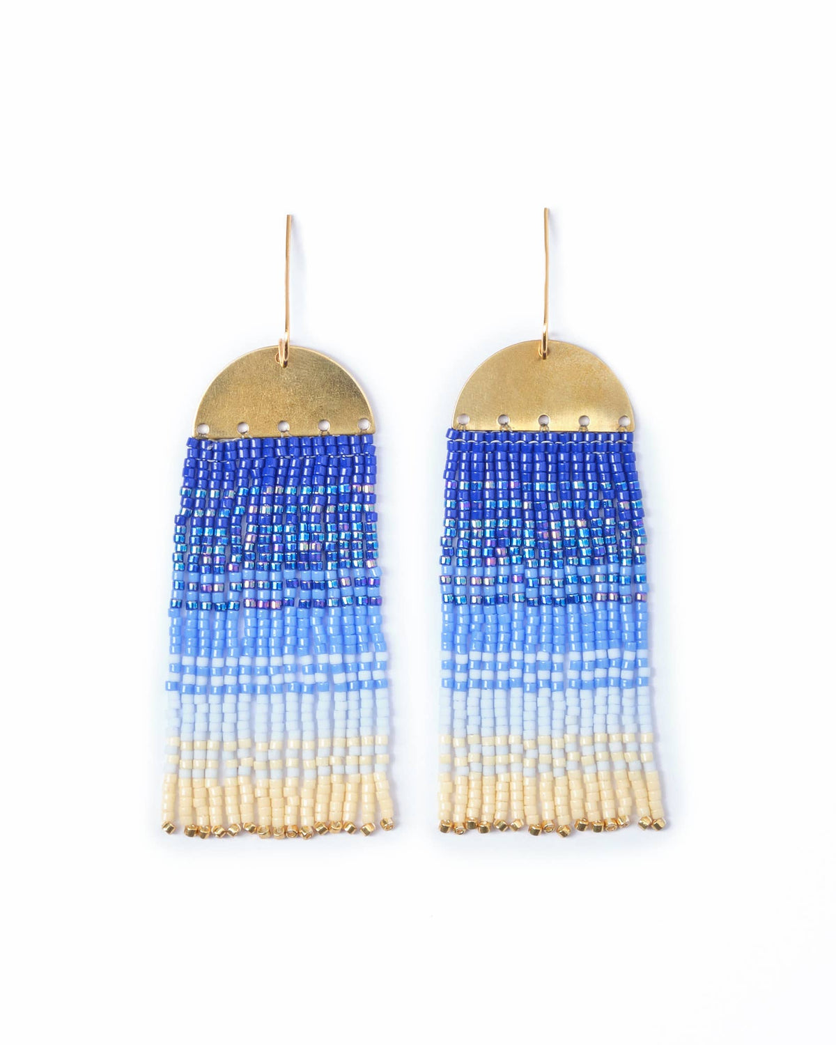 Beaded Handwoven Ombre Fringe Earrings by Mayana