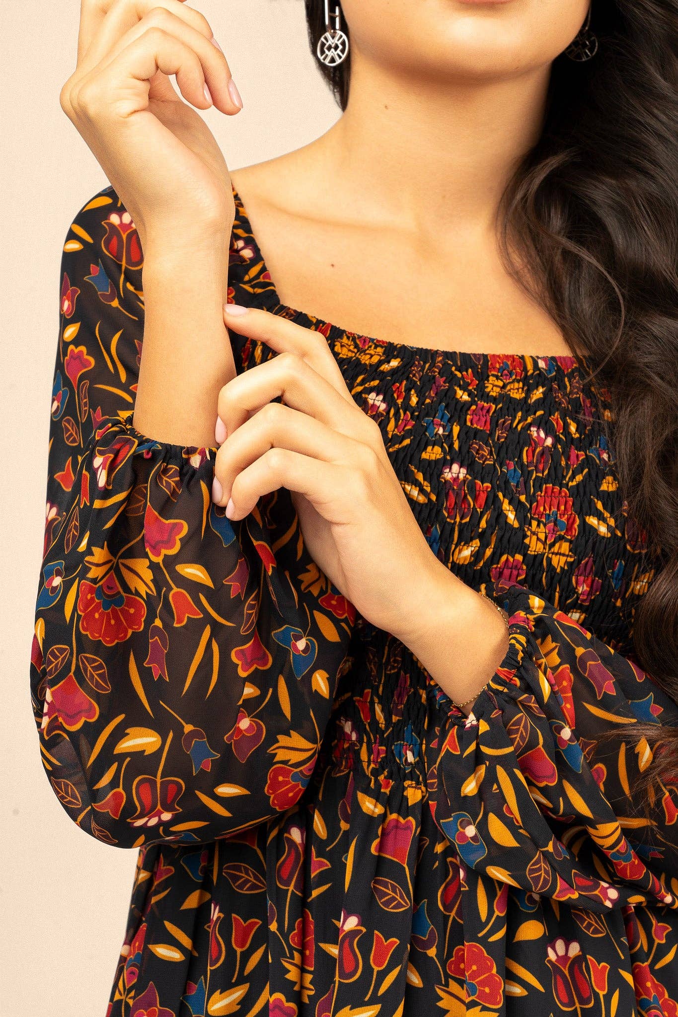 Mountain Crow Floral Maxi Dress by by Bethany Yellowtail