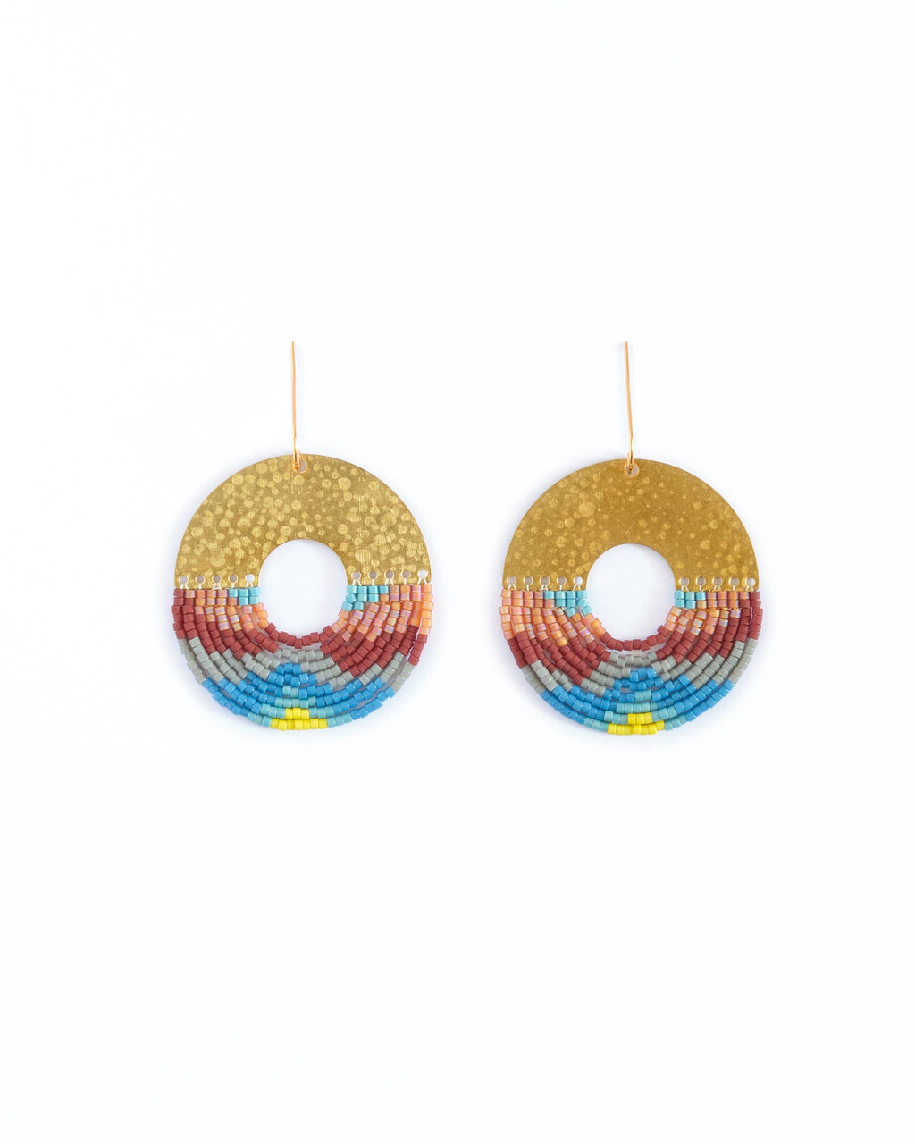 Beaded Handwoven Organic Circular Fringe Earrings by Mayana