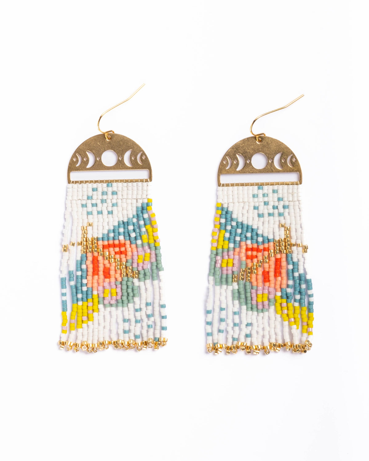 Beaded Handwoven Moonlit Moth Fringe Earrings by Mayana